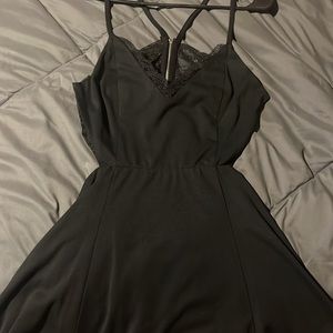 Black Dress with Lace Trim V-Neck & Lace Back